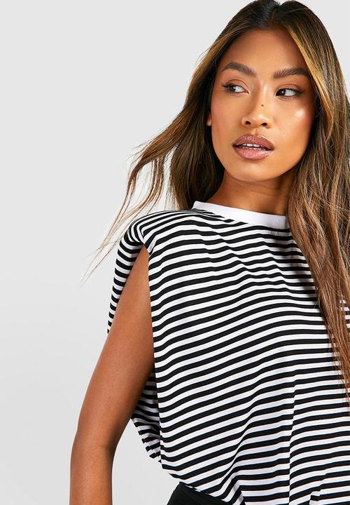 boohoo - Stripe shoulder pad tank top - black