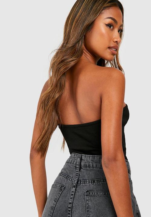 boohoo - Rib bandeau top - black