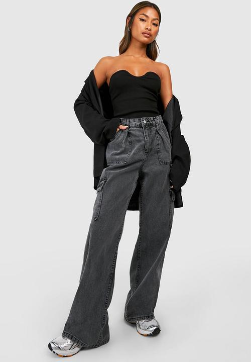 boohoo - Rib bandeau top - black