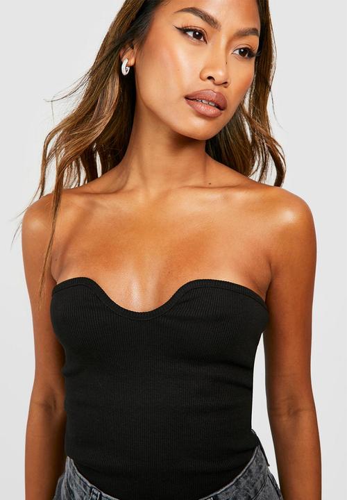 boohoo - Rib bandeau top - black