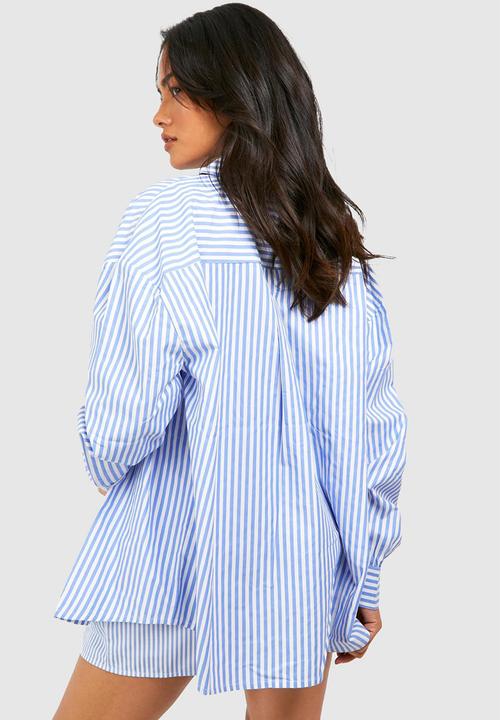 boohoo - Striped poplin shirt - blue