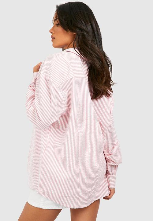 boohoo - Striped seersucker shirt - pink