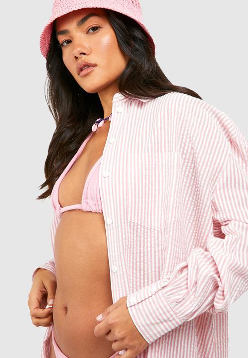 boohoo - Striped seersucker shirt - pink