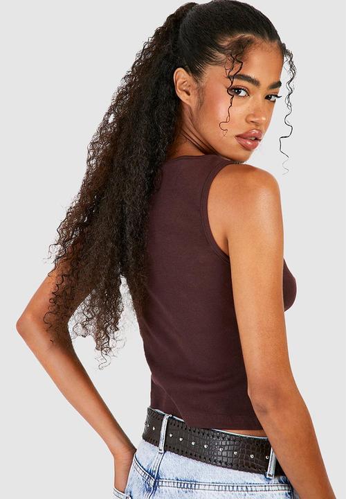 boohoo - Basic rib wide strap vest - chocolate