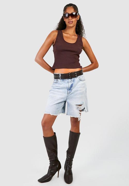 boohoo - Basic rib wide strap vest - chocolate