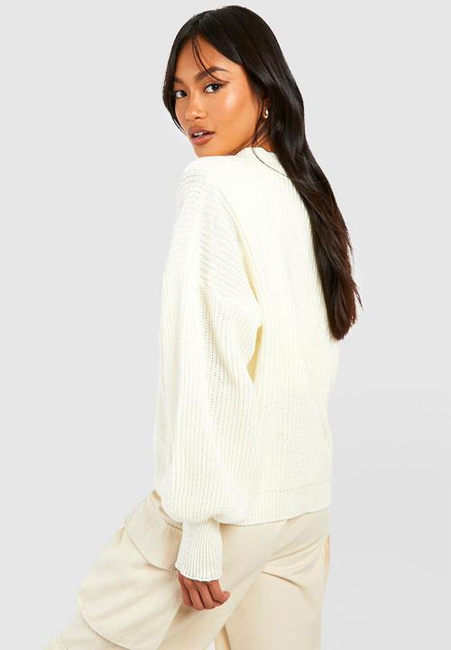 boohoo - Balloon sleeve button through rib cardigan - ivory