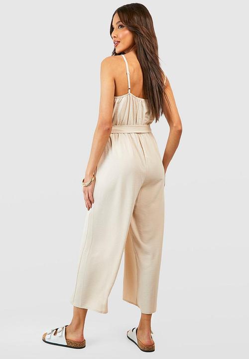boohoo - Strappy wrap culotte jumpsuit - stone