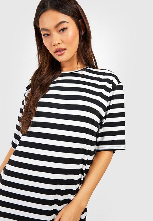 boohoo - Oversized striped t-shirt maxi dress - black