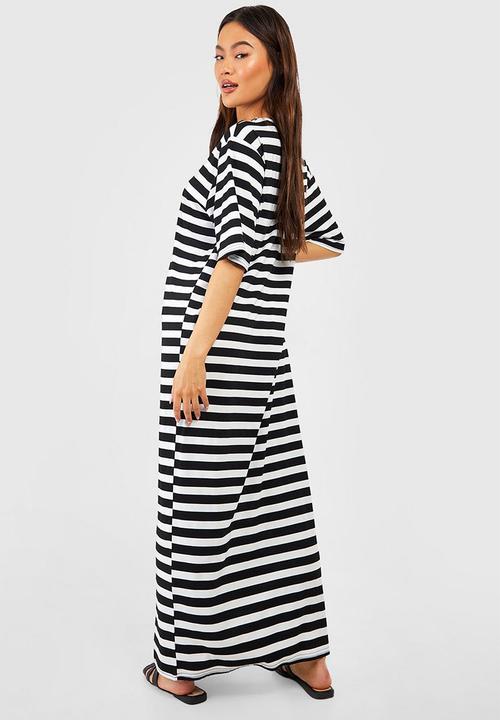 boohoo - Oversized striped t-shirt maxi dress - black