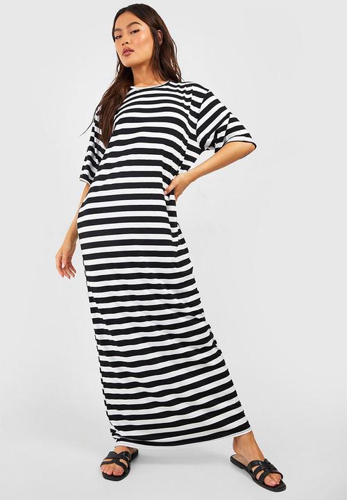 boohoo - Oversized striped t-shirt maxi dress - black