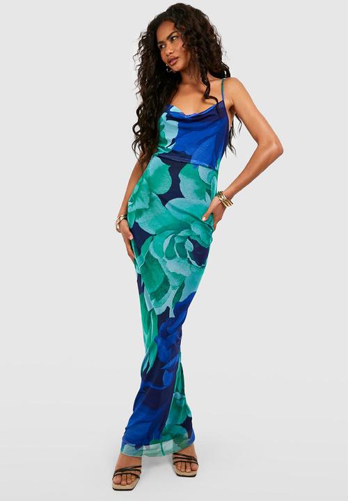boohoo - Floral strappy mesh maxi dress - green