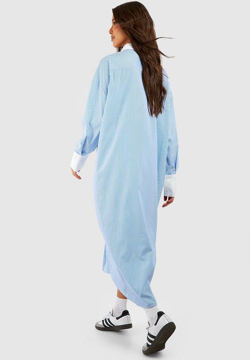 boohoo - Extreme oversized contrast stripe shirt dress - blue