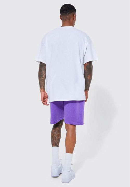 boohooMAN - Oversized long beach varsity t-shirt set - navy