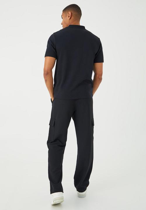 boohooMAN - Slim fit interlock bomber neck polo - black