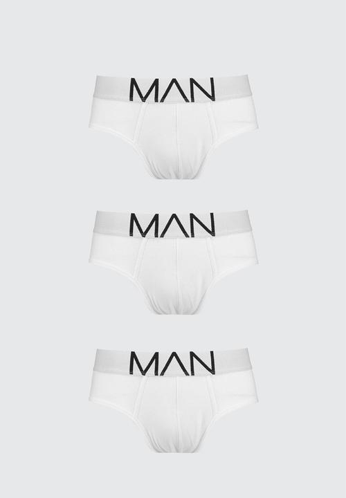 boohooMAN - 3 pack man logo briefs - white