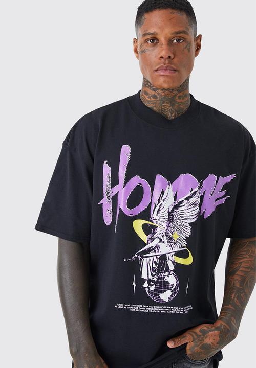 boohooMAN - Oversized homme graphic t-shirt - black