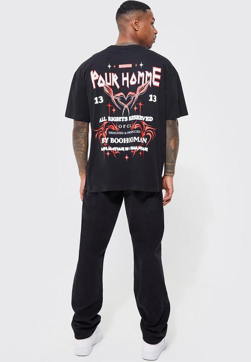 boohooMAN - Oversized pour homme back graphic t-shirt - black