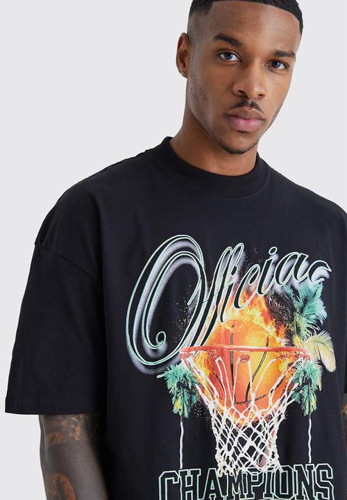boohooMAN - Oversized champions graphic t-shirt - black