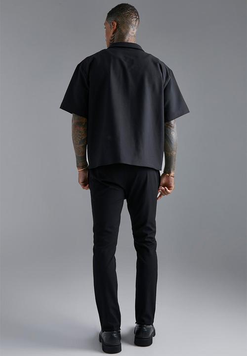 boohooMAN - Technical stretch boxy shirt - black