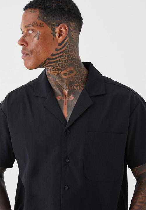 boohooMAN - Technical stretch boxy shirt - black