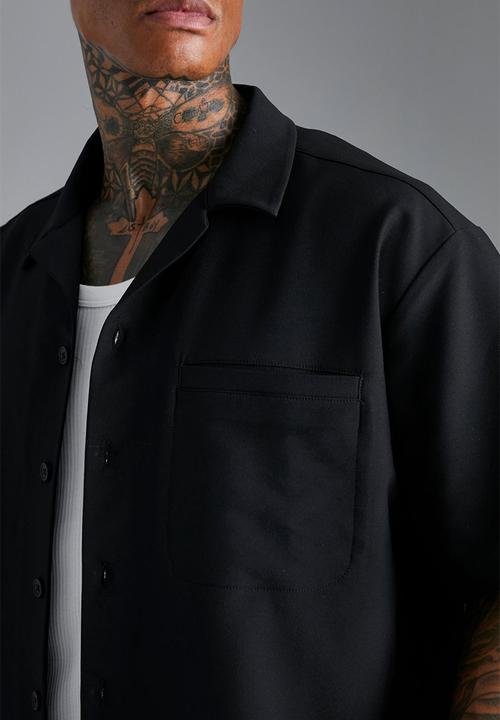 boohooMAN - Technical stretch boxy shirt - black