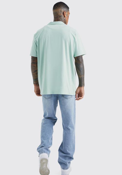boohooMAN - Short sleeve oversized revere jersey shirt - sage