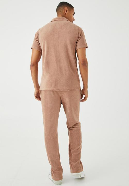 boohooMAN - Regular premium towelling jersey shirt - taupe
