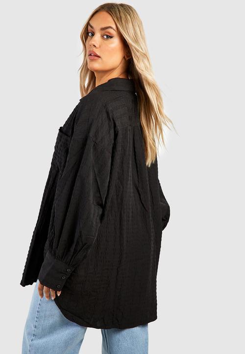 boohoo - Plus textured woven oversized shirt - black