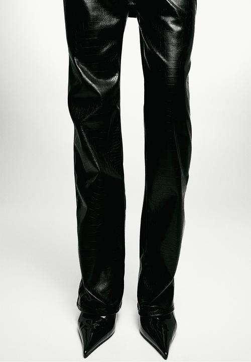 Coated trousers - black crocodile patterned - 1179279003