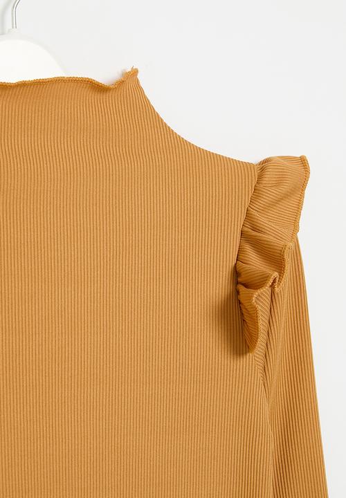 Pop Candy - Frilled neck top - rust