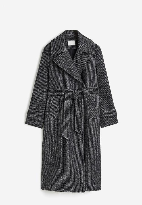 H&M - Tie-belt twill coat - black striped
