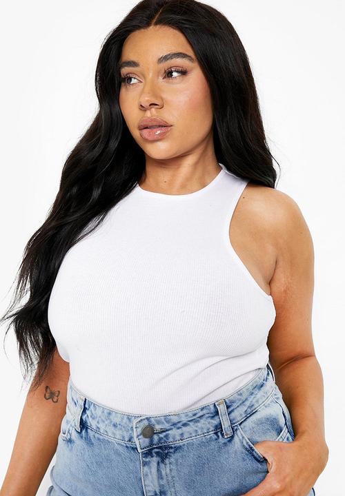 boohoo - Plus rib racer neck vest - white