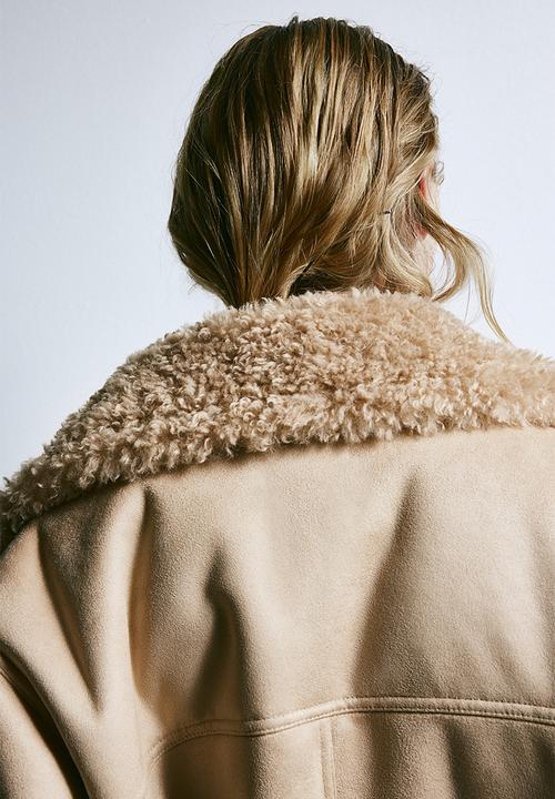 H&M - Oversized teddy-lined jacket - beige