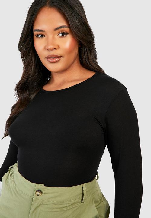 boohoo - Plus basic scoop neck long sleeve t-shirt - black