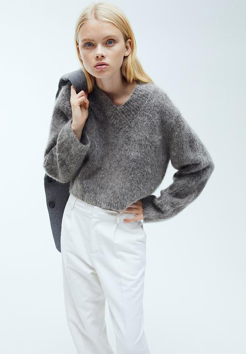 H&M - Cropped mohair-blend jumper - dark grey