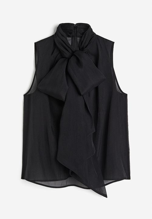 H&M - Sheer tie-neck blouse - black