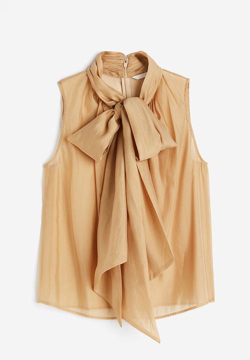 H&M - Sheer tie-neck blouse - beige