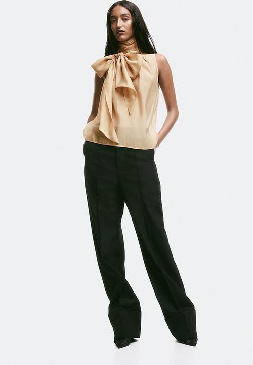 H&M - Sheer tie-neck blouse - beige