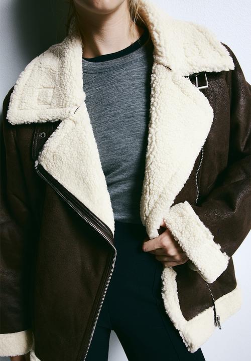 H&M - Oversized teddy-lined jacket - dark brown