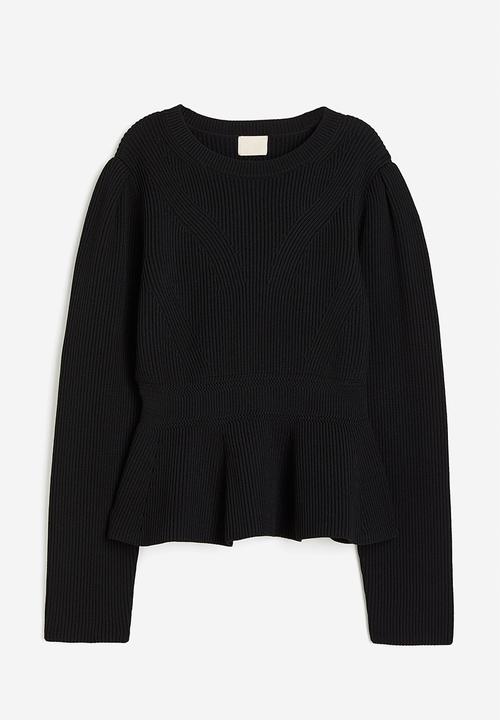 H&M - Puff-sleeved peplum jumper - black