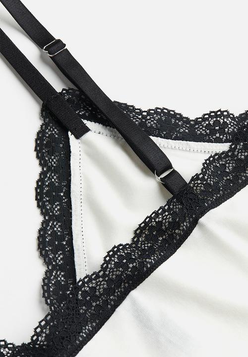 H&M - Lace-trimmed strappy top - white & black 