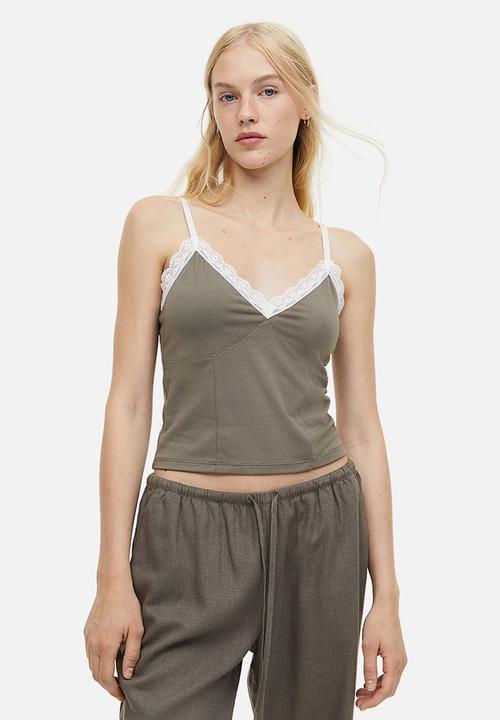 H&M - Lace-trimmed strappy top - beige multi