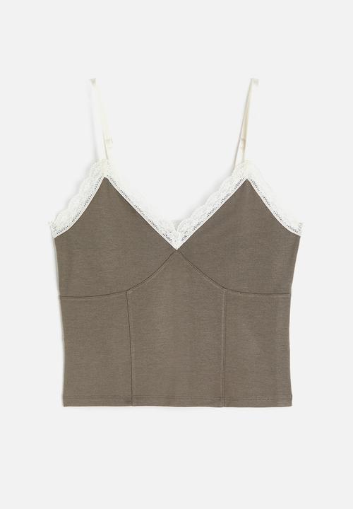 H&M - Lace-trimmed strappy top - beige multi