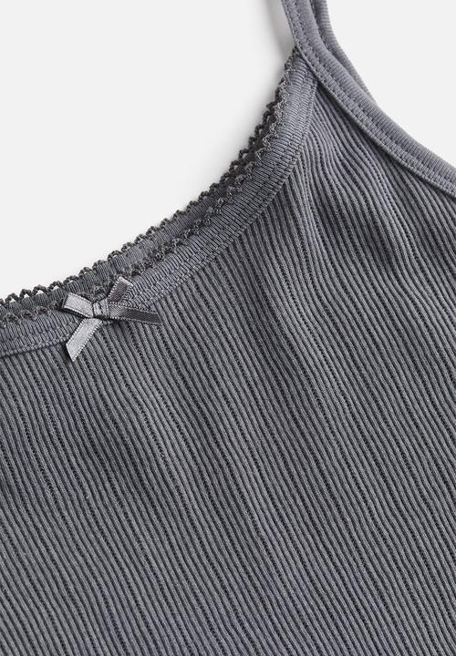 H&M - Picot-trimmed strappy top - dark grey