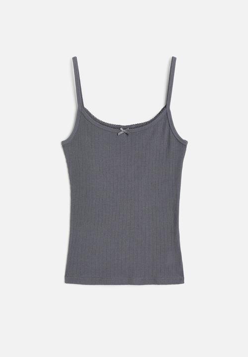 H&M - Picot-trimmed strappy top - dark grey