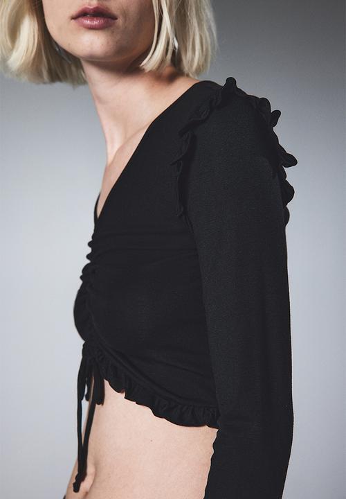 H&M - Ribbed drawstring-detail top - black