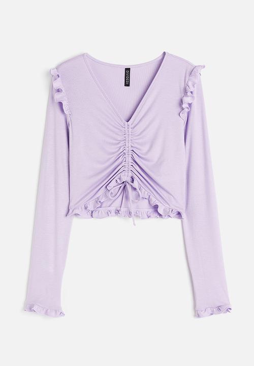 H&M - Ribbed drawstring-detail top - purple