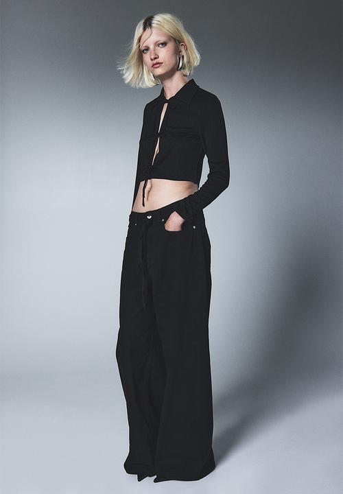 H&M - Ribbed tie-front top - black
