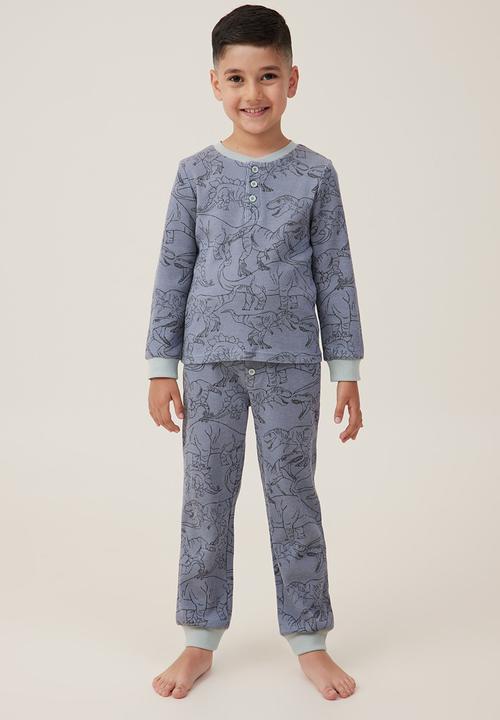 Cotton On - Finley long sleeve pyjama set - steel/sketchy outline dino