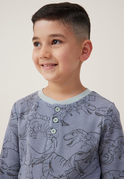 Cotton On - Finley long sleeve pyjama set - steel/sketchy outline dino